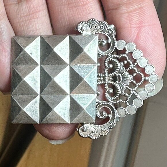 VTG Art Deco Sterling Silver Buckle Filigree Geometric Design 9.2 g France - Picture 4 of 7